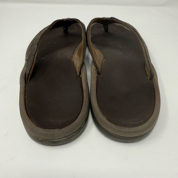 OluKai ‘Ohana Flip Flops Women’s Size 8 – Dark Brown Java Leather Thong Sandals - Picture 4 of 7